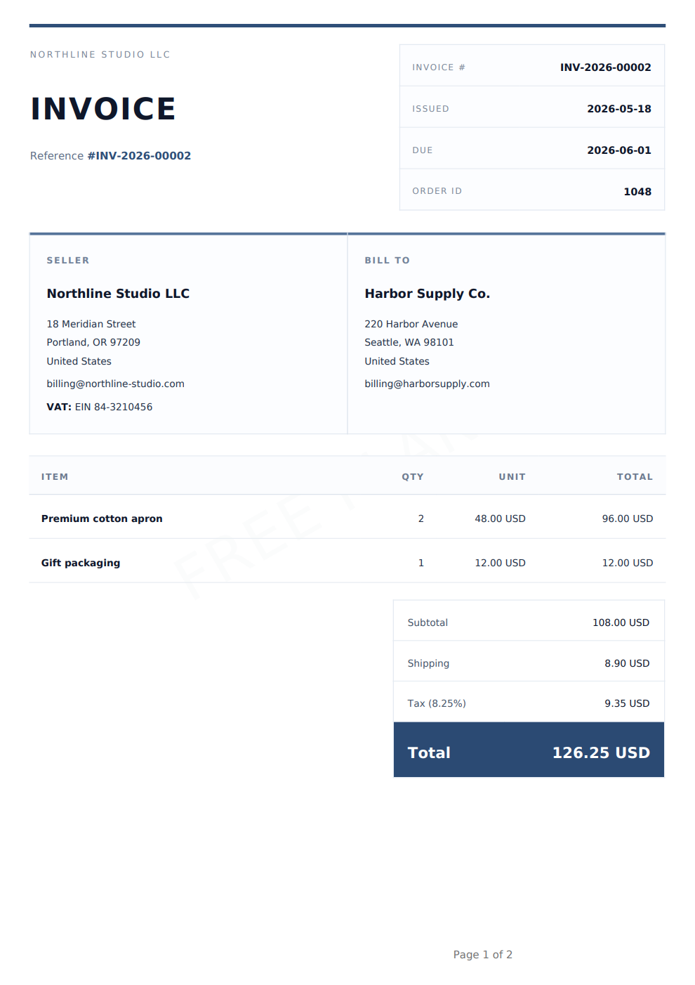 INVOICE - InvoHawk PDF ready WooCommerce invoice preview